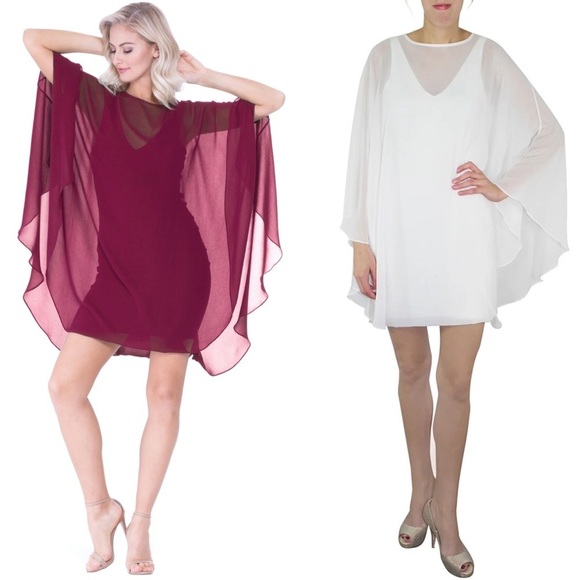 Analili Dresses & Skirts - Analilli White Gabby V Neck Butterfly Sleeve Dress M/L NWT